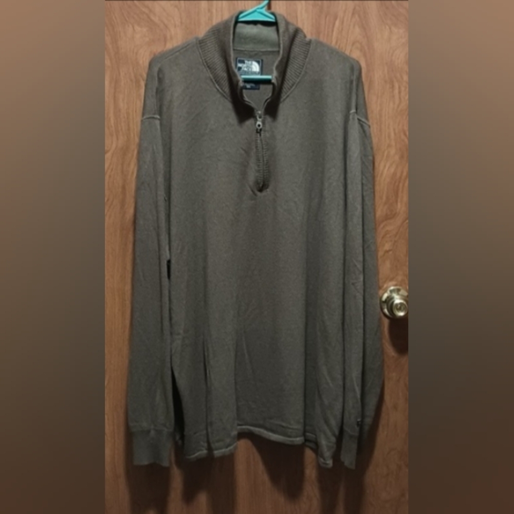 The North Face Mock Neck Taupe Brown Cotton Wool Blend Sweater Men's XXL
